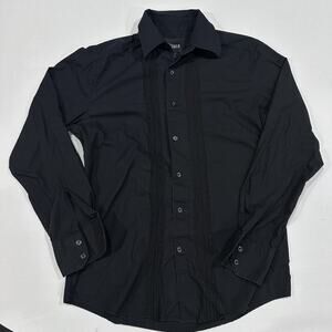 Cultura Shirt Mens S Black Button Up Long Sleeve 100% Cotton Embroidered Detial